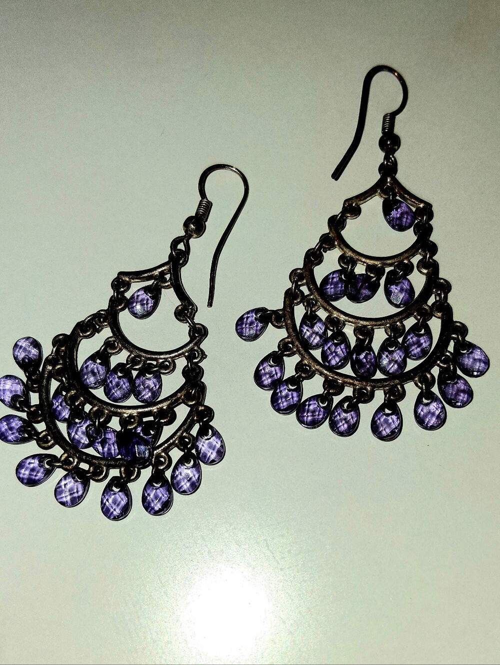 Vintage-Inspired Purple Teardrop Chandelier Earrings - Women Jewelry